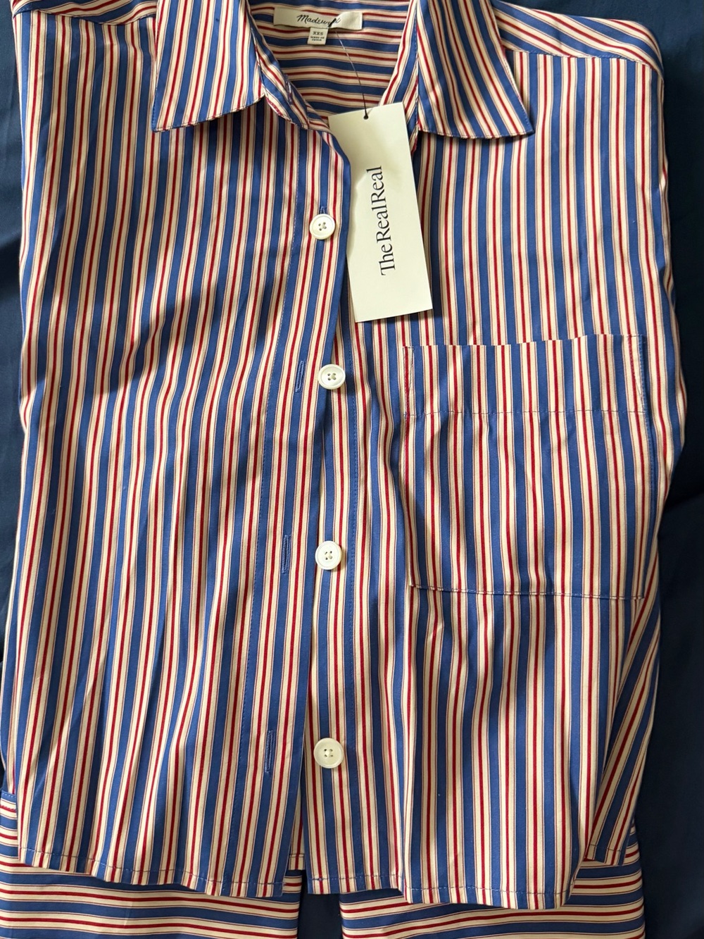 Madewell Women’s Blue, White & Red Striped Button-Up Shirt